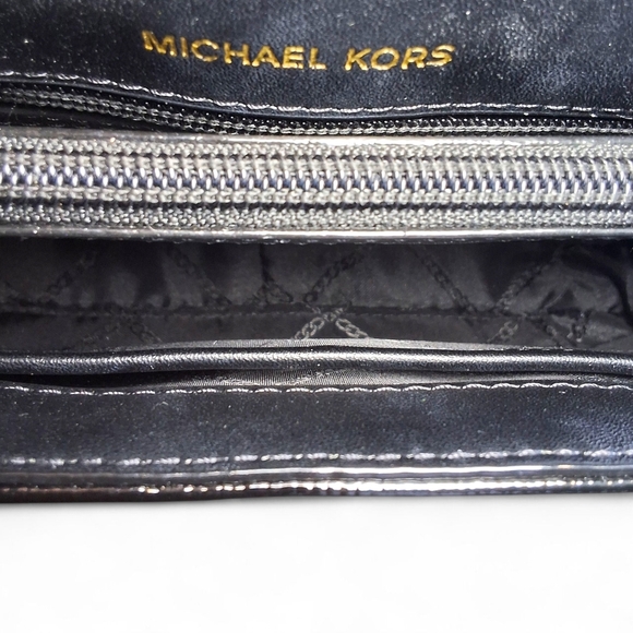 Michael Kors Whitney Studded Patent Leather Shoulder Bag Black Gold - Picture 10 of 15
